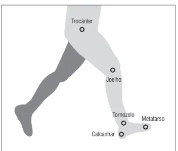 Figura 1  - Modelo biomecânico bidimensional TrocânterJoelhoTornozeloCalcanhar Metatarso