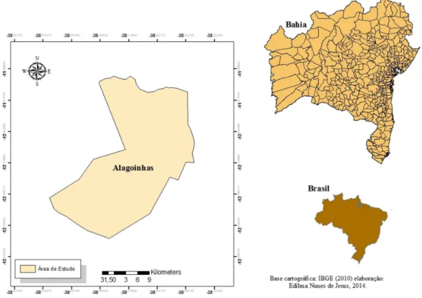 Figura 1. Mapa do município de Alagoinhas (Bahia, Brasil). Fonte: adaptada de CEI (1980)