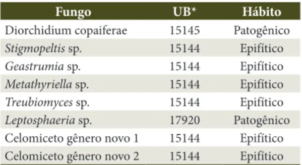 Tabela 1.  Relação dos fungos encontrados em Copaifera  langsdorffii em Brasília, Brasil.