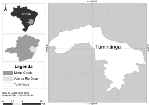 Figure 1.  Location of the study area, municipality of Tumiritinga, MG, Brazil.