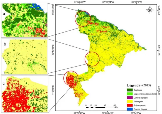 Figure 3. Land use/land cover map in the semiarid region of Sergipe the year 2003, and featured in the Hinterland 