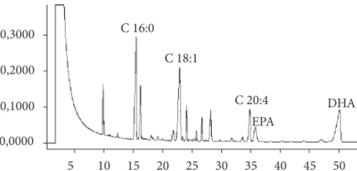 Figura 2. Perfil cromatográfico de ácidos graxos do óleo de pescado.