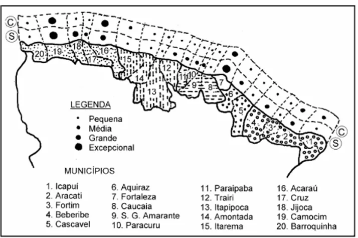 Figura 08 – Distribuição espacial da abundância relativa da cavala, Scomberomorus  cavalla (C), e da serra, S