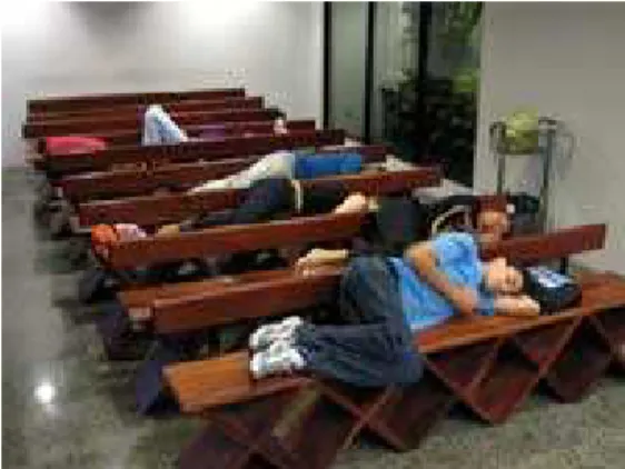 Figura 01: Passageiros usam a capela do aeroporto de Fortaleza como dormitório. 