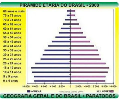 FIGURA 03  –  População brasileira residente por grupo de idade e sexo no ano de 2000  Fonte: IBGE, Censo Demográfico 2000