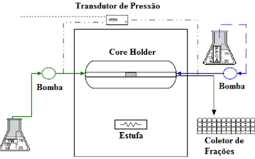 Figura 2.3 – Sistema Coreflood. Fonte: Adaptado de Rocha et al. (2004). 