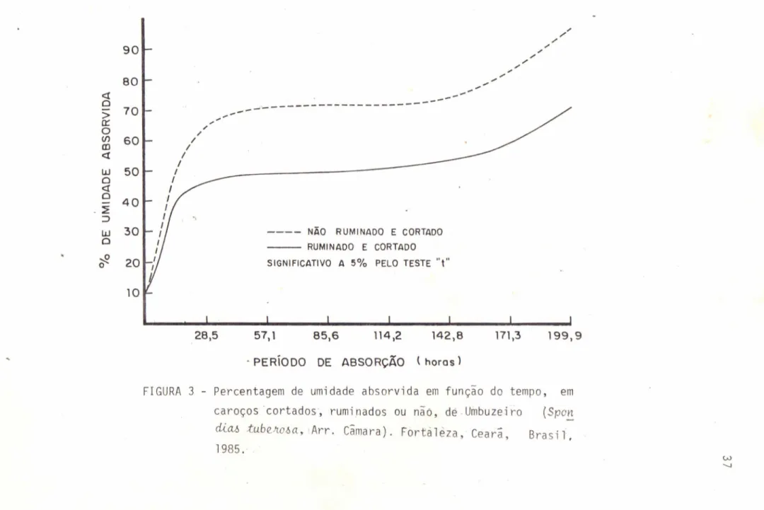 FIGURA 3 - Percentagem de umidade absorvida em função do tempo, em