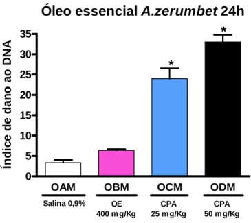Figura 9 - Gráfico do ensaio do cometa in vivo do óleo essencial de A. zerumbet após  24h de exposição em camundongos machos 