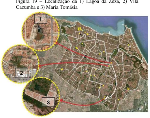Figura  19  –   Localização  da  1)  Lagoa  da  Zeza,  2)  Vila  Cazumba e 3) Maria Tomásia 