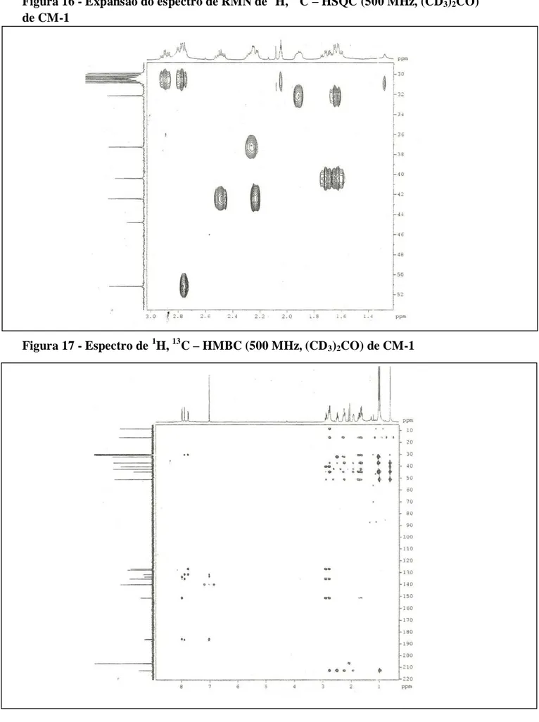 Figura 16 - Expansão do espectro de RMN de  1 H,  13 C  –  HSQC (500 MHz, (CD 3 ) 2 CO)  de CM-1 