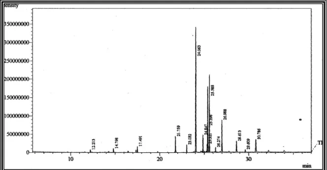 Figura 13-Cromatograma dos ésteres metílicos dos ácidos graxos das folhas de  A. bracteatus