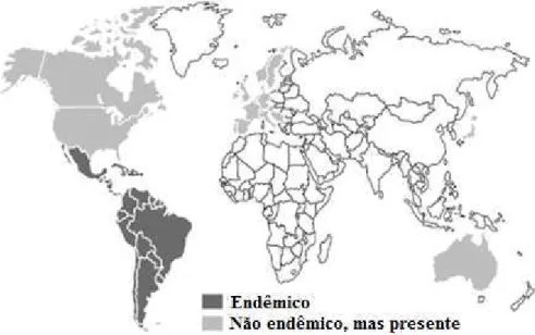 Figura 2. Distribuição de doença de Chagas no mundo 