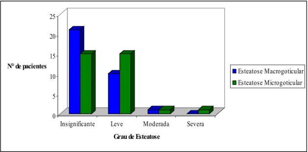 Figura 13 -  Biópsias coradas por hematoxilina-eosina, evidenciando esteatose (400x). (A)  Esteatose macrogoticular (seta)