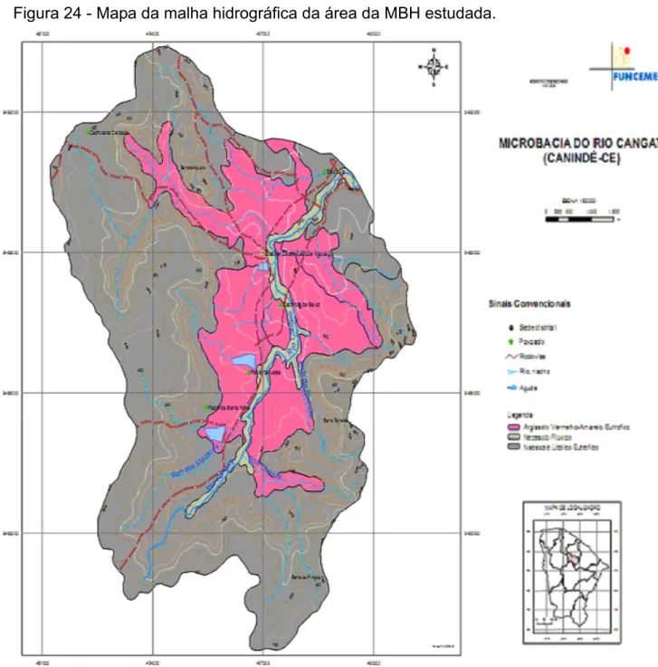 Figura 24 - Mapa da malha hidrográfica da área da MBH estudada. 
