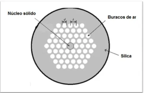 Figura 2.8 - Diagrama esquemático de uma fibra óptica micro-estruturada com um núcleo sólido [75].