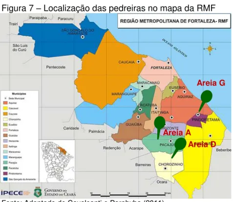 Figura 7  –  Localização das pedreiras no mapa da RMF 