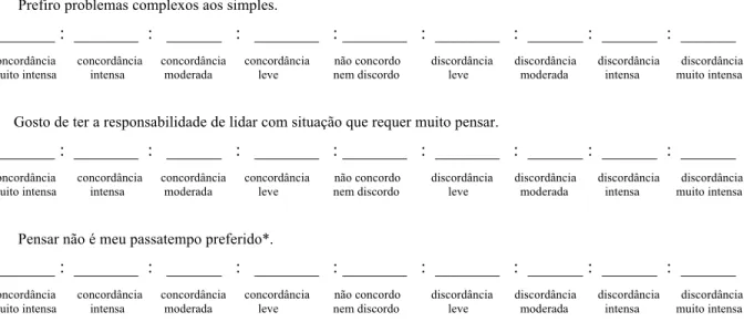 FIGURA 1. Versão portuguesa do questionário Need for Cognition.