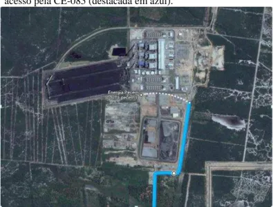 Figura 16 - Detalhe dos limites da Termelétrica Energia Pecém,  acesso pela CE-085 (destacada em azul)