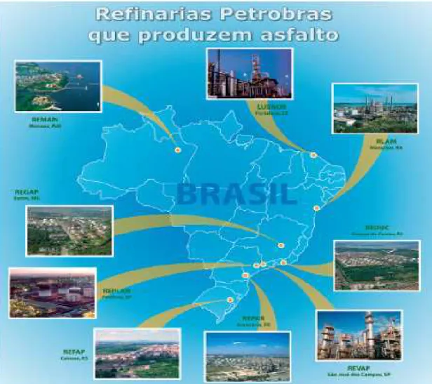 Figura 2.10 -  Localização e denominação das refinarias de petróleo brasileiras que  produzem asfalto (BERNUCCI et al