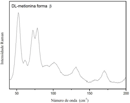 Figura 17 - Espectro Raman do cristal de DL-metionina forma  β  à temperatura ambiente entre 50 cm -1  e 200  cm -1 