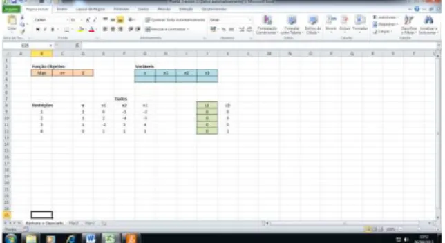 Figura 1 Modelagem em Excel 
