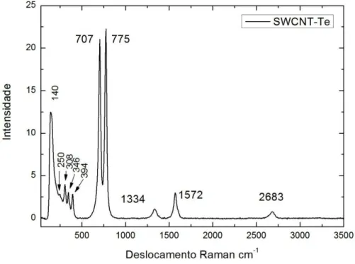 Figura 4.2: Espectro Raman do SWCNT-Te, usando o laser 532 nm  como excitação. 