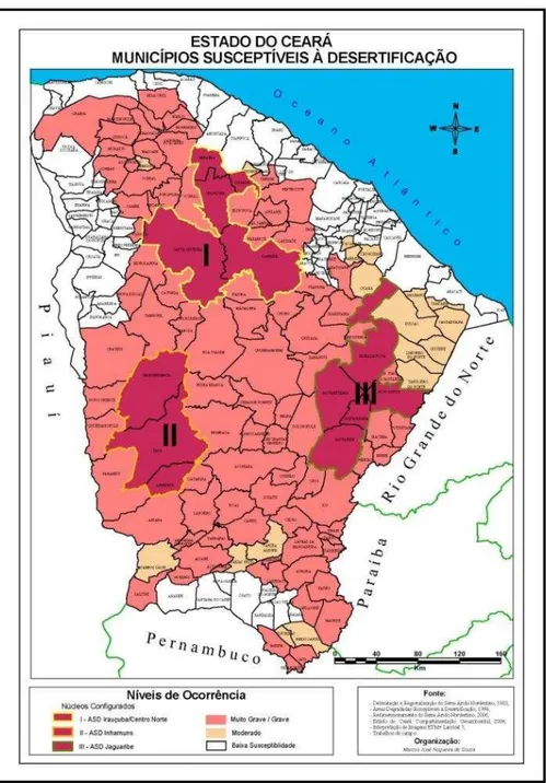 Figura 3: Municípios susceptíveis a desertificação no Ceará  