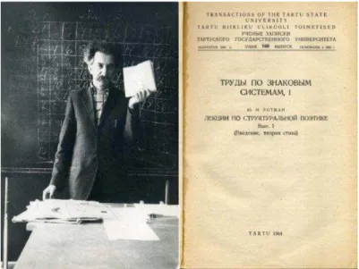 Fig. 1. Iúri Lotman com a primeira edição do seu livro Curso de poética estrutural, publicado na coletânea Trabalhos sobre  