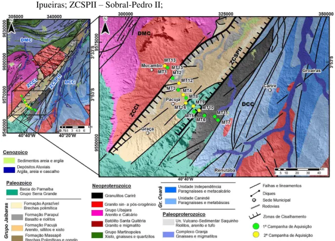 Figura 3 – Mapa geológico do arcabouço estrutural da Bacia de Jaibaras. Domínios estruturais: 