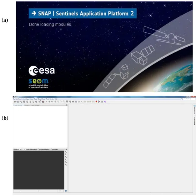 Figura 7. (a) Tela inicial do software SNAP 2.0; (b) Janela de comandos do SNAP 2.0. 