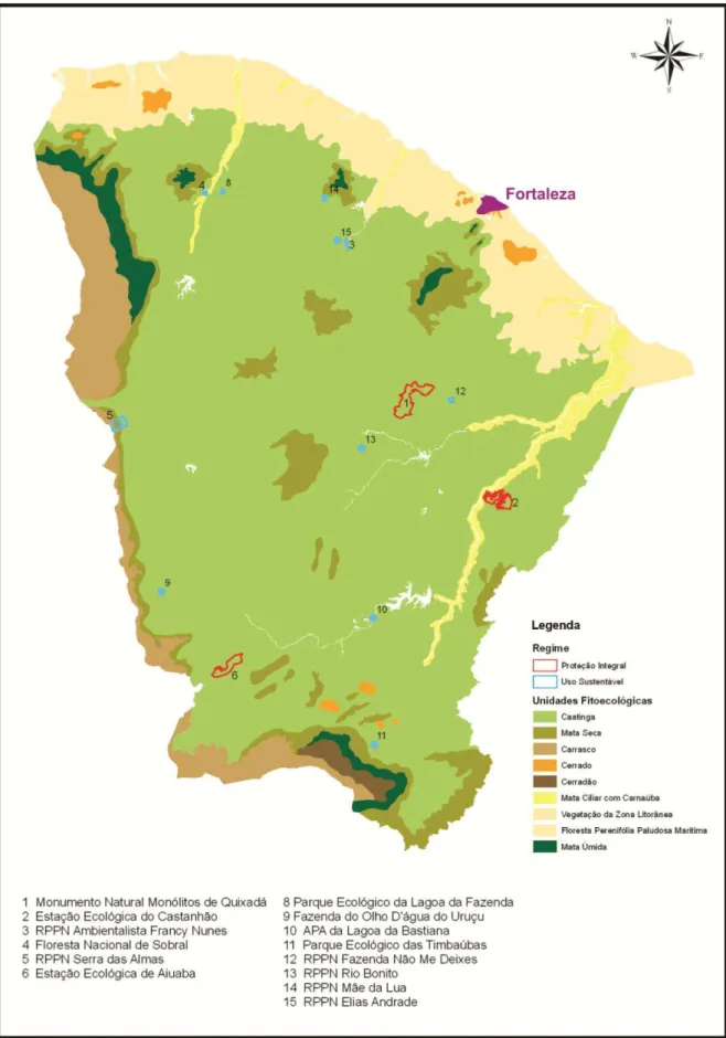 Figura 2 – Distribuição das Unidades de Conservação inseridas total e parcialmente no bioma  Caatinga no estado do Ceará