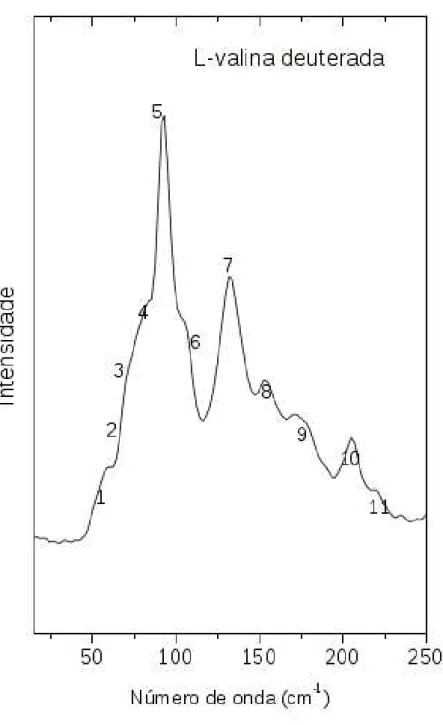 Figura 25: Espectro FT-Raman de cristais de L-Valina deuterada na regi˜ao 50 cm − 1 - 250 cm − 1 .