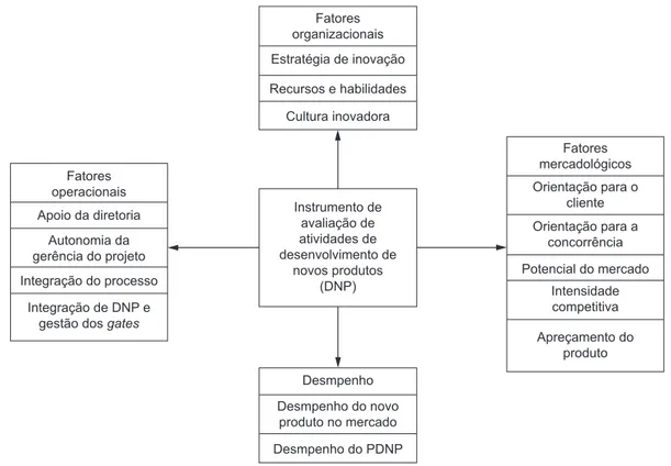 Figura 1.  Estrutura do instrumento de avaliação de atividades de DNP. Fonte: De Toni e Boehe (2006, p