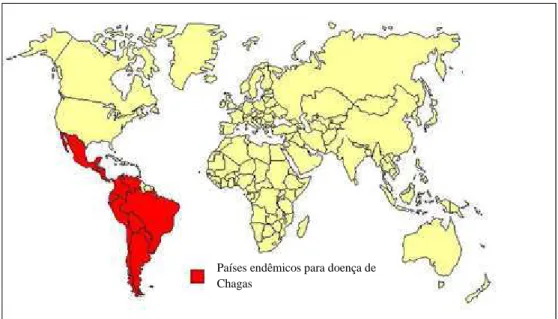 Figura 9 - Distribuição dos países endêmicos para doença de Chagas (COSTA, 2009).  