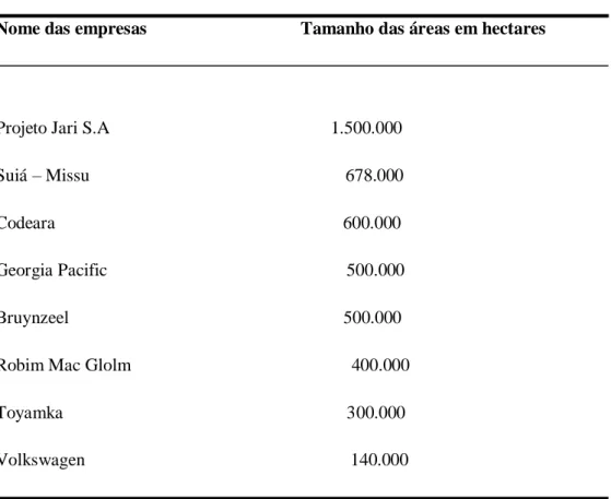 Tabela  4 - Grandes Empresas Instaladas na Amazônia Brasileira no período da  Ditadura Militar entre 1964 e 1985