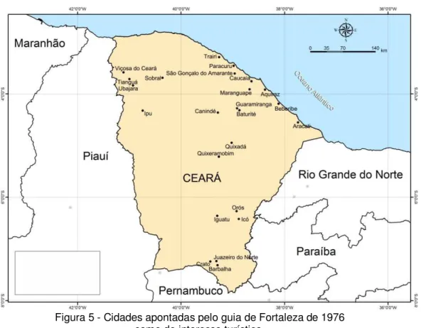 Figura 5 - Cidades apontadas pelo guia de Fortaleza de 1976   como de interesse turístico