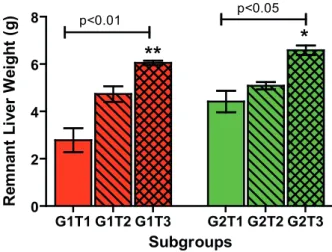 Figure 1 depicts the evolution of residual liver lobes in  each subgroup throughout the experiment