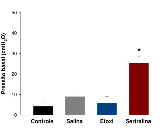 Figura 29  –  Efeito da sertralina na pressão basal de enchimento em ratos anestesiados 