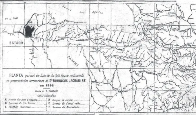 Figura 1: Planta parcial do estado de São Paulo, com propriedades de Domingos Jaguaribe