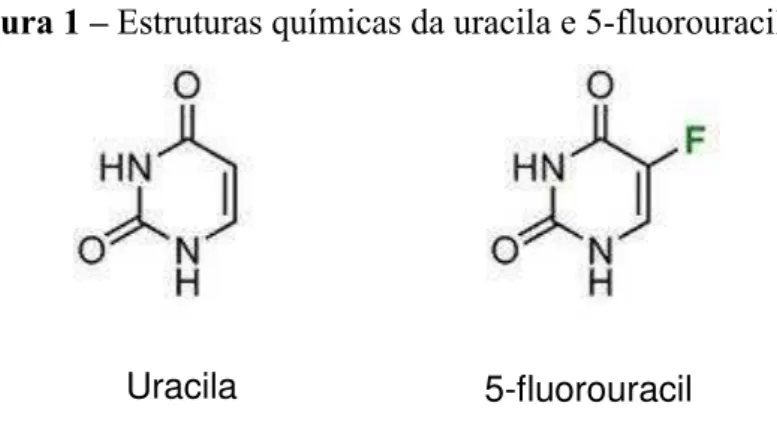 Figura 1  –  Estruturas químicas da uracila e 5-fluorouracil. 