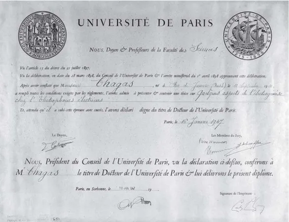 Figura 4: Diploma de doutoramento de Carlos Chagas Filho pela Universidade de Paris. Paris, 16 de janeiro de 1946
