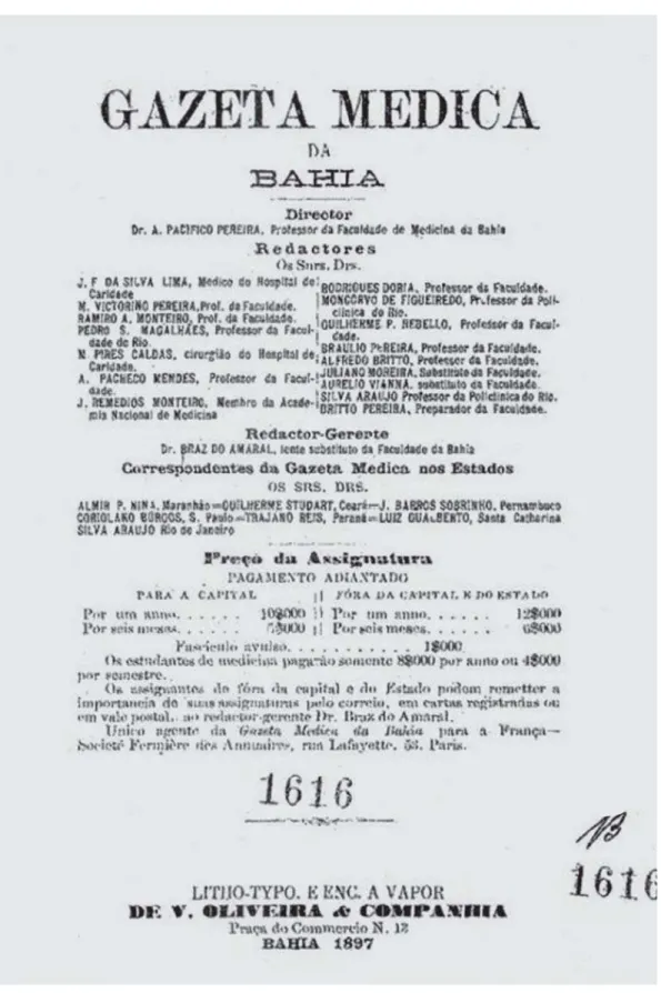 Figura 3: Silva Lima como primeiro nome na equipe de redatores e Juliano Moreira como um dos redatores, 1897