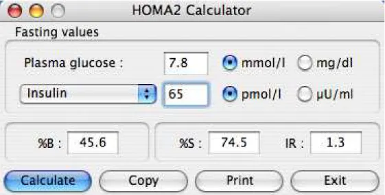 Figura 9 -  Ilustração esquemática do software usado para o cálculo de HOMA2 (Fonte: 