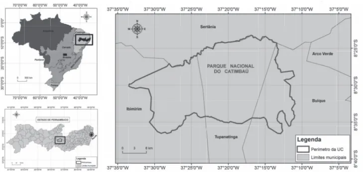 Figura 1. Localização da área de estudo, Parque Nacional do Catimbau (PNC), PE, Brasil.