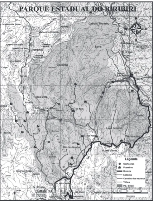 Figura 1: Mapa do Parque Estadual do Biribiri, Diamantina, Minas Gerais, Brasil. Retirado de: IEF 2004