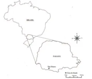Figura  1.  Localização  da  área  de  estudo,  Área  de  Relevante  Interesse Ecológico do Buriti, município de Pato Branco, PR,  Brasil.