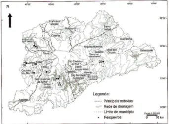 Figura  1.  Localização  dos  pesqueiros  estudados  na  Região  Metropolitana de São Paulo, SP, Brasil (modificado de Presotto  &amp; Cabianca 2006).