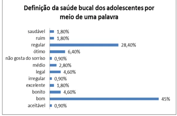 Gráfico 1  –  Definição da saúde bucal dos adolescentes por meio de uma palavra. Carnaubal-Ceará, 2016
