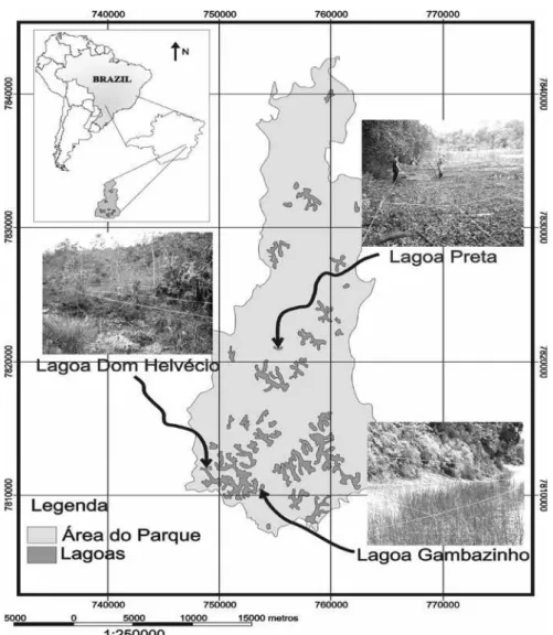 Figura 1. Área do PERD com destaque para as Lagoas amostradas. Figure 1. PERD area with highlights to the sampled Lakes.