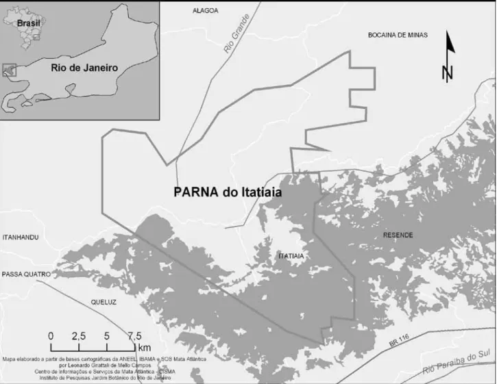 Figura 1. Mapa de localização do Parque Nacional do Itatiaia. Figure 1. Map showing the “Parque Nacional do Itatiaia”.